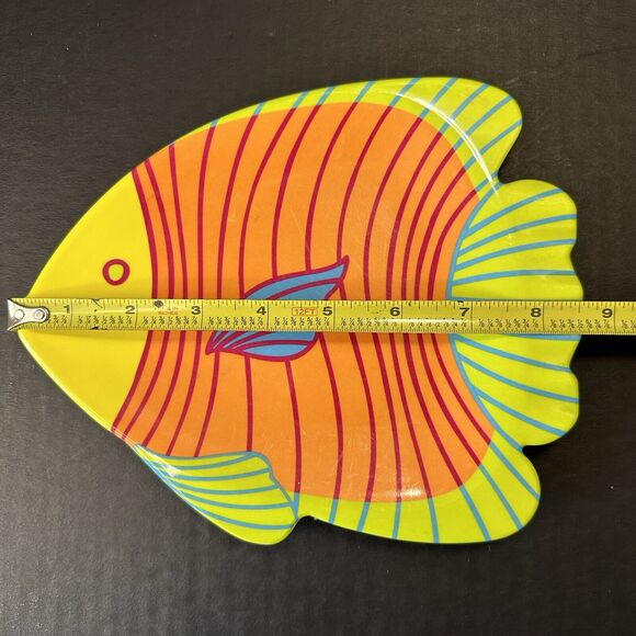 Precidio Tropical Fish Melamine Plates Set of 3 Orange/Green/Yellow Ocean Sea - Picture 5 of 7
